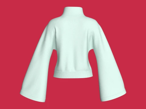 Girls Diagonal Zipper Sweatshirt With Bell Sleeves 3D Model