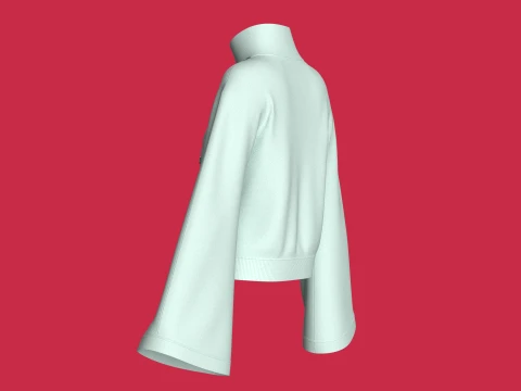 Girls Diagonal Zipper Sweatshirt With Bell Sleeves 3D Model