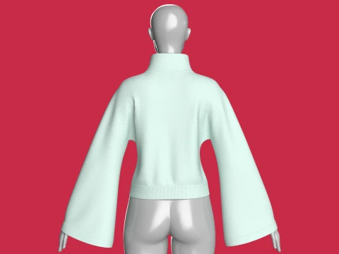 Girls Diagonal Zipper Sweatshirt With Bell Sleeves 3D Model