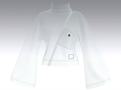 Girls Diagonal Zipper Sweatshirt With Bell Sleeves 3D Model