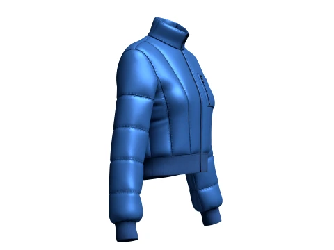 Girls Crop Puffer Jacket With Ribbed Hem 3D Model