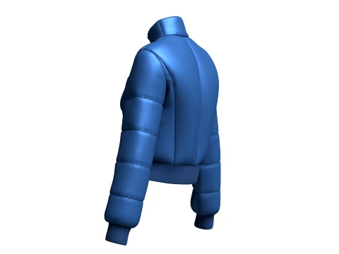 Girls Crop Puffer Jacket With Ribbed Hem 3D Model