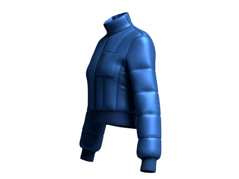 Girls Crop Puffer Jacket With Ribbed Hem 3D Model