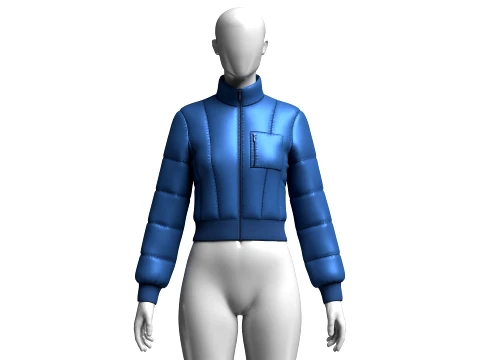 Girls Crop Puffer Jacket With Ribbed Hem 3D Model