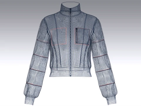 Girls Crop Puffer Jacket With Ribbed Hem 3D Model
