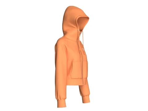 Girls Raglan Cropped Zip-Up Hoodie 3D Model