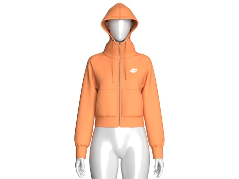 Girls Raglan Cropped Zip-Up Hoodie 3D Model