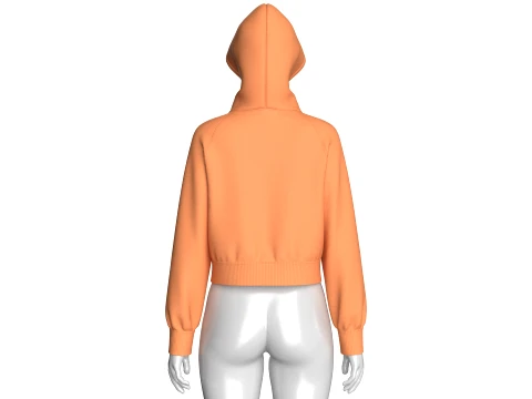 Girls Raglan Cropped Zip-Up Hoodie 3D Model