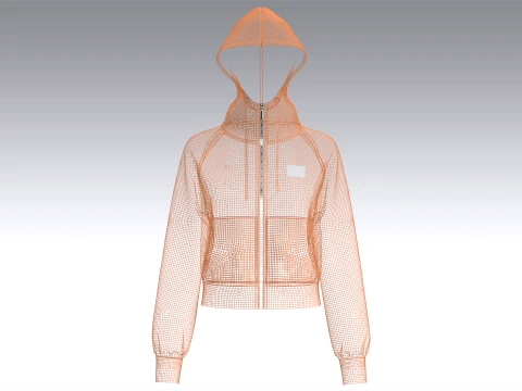 Girls Raglan Cropped Zip-Up Hoodie 3D Model