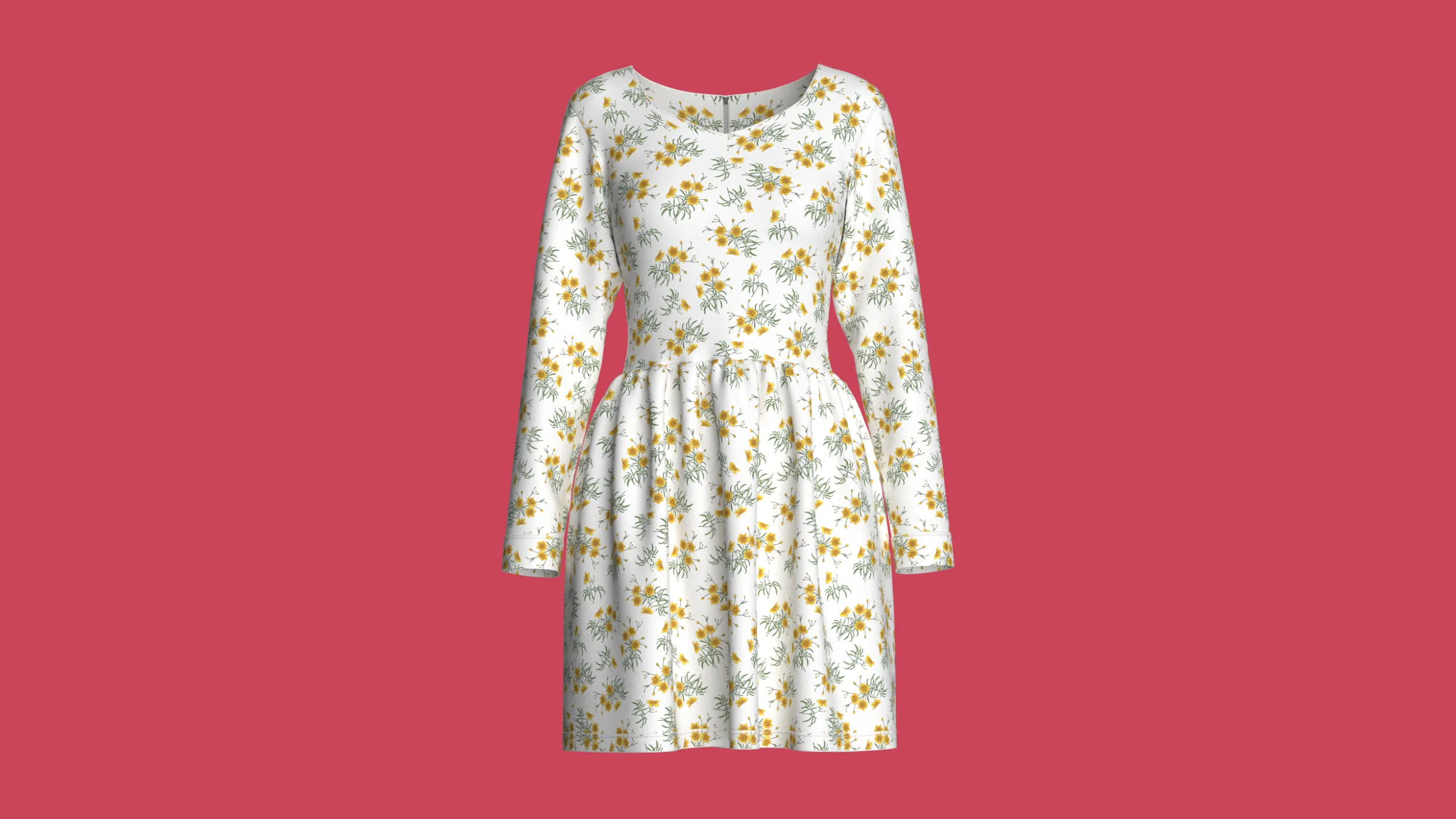 Girls Floral Print Long Sleeve Mini Dress 3D Model .c4d .max .obj .3ds .fbx .stl .blend 
