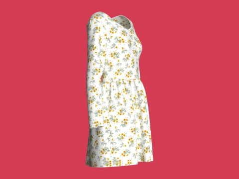 Girls Floral Print Long Sleeve Mini Dress 3D Model