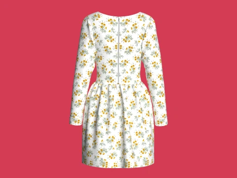 Girls Floral Print Long Sleeve Mini Dress 3D Model