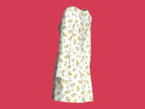 Girls Floral Print Long Sleeve Mini Dress 3D Model