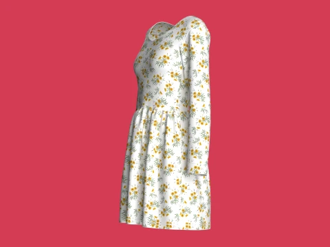 Girls Floral Print Long Sleeve Mini Dress 3D Model