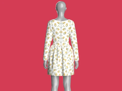 Girls Floral Print Long Sleeve Mini Dress 3D Model