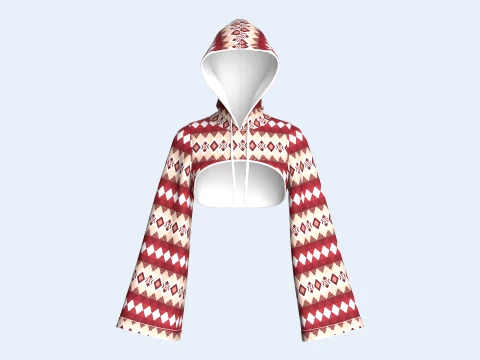 Sudadera con capucha y hombros descubiertos con estampado de rombos para ni&ntilde;as Modelo 3D
