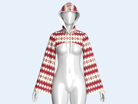 Girls Argyle Printed Shrug Hoodie 3D Model