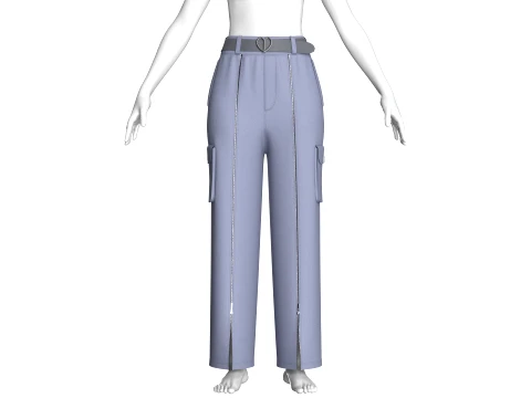 Girls Font Panelled Zip-Up Cargo Pants 3D Model