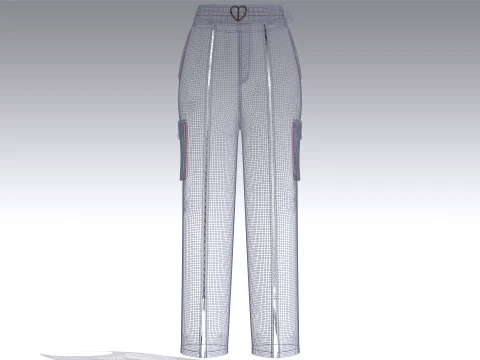 Girls Font Panelled Zip-Up Cargo Pants 3D Model