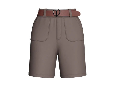 Ni&ntilde;itas Shorts con cintur&oacute;n y hebilla de coraz&oacute;n con bolsillo Modelo 3D