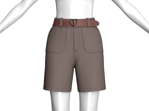 Girls Heart Buckle Belt Shorts With Pocket 3D Model