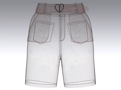 Girls Heart Buckle Belt Shorts With Pocket 3D Model