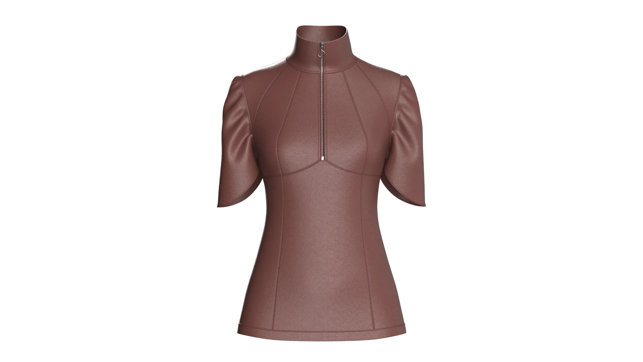 Girls Half-Zip Short Sleeve Leather Top 3D Model .c4d .max .obj .3ds .fbx .stl .blend 