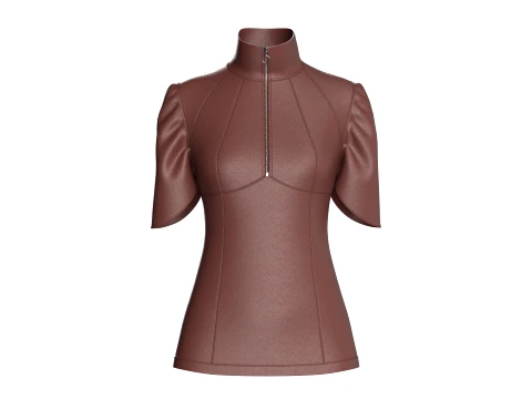 Top de cuero de manga corta con media cremallera para ni&ntilde;as Modelo 3D