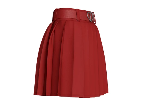 Girls Red Pleated Mini Skirt 3D Model