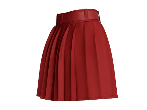 Girls Red Pleated Mini Skirt 3D Model