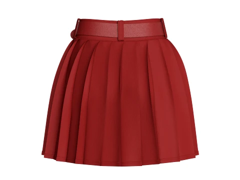 Girls Red Pleated Mini Skirt 3D Model