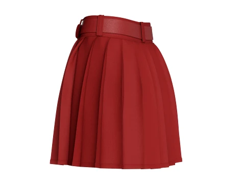 Girls Red Pleated Mini Skirt 3D Model