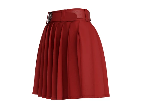Girls Red Pleated Mini Skirt 3D Model