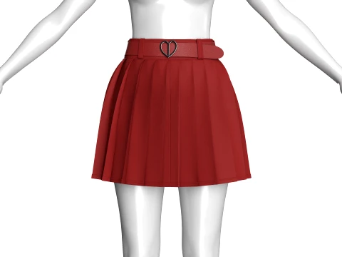 Girls Red Pleated Mini Skirt 3D Model