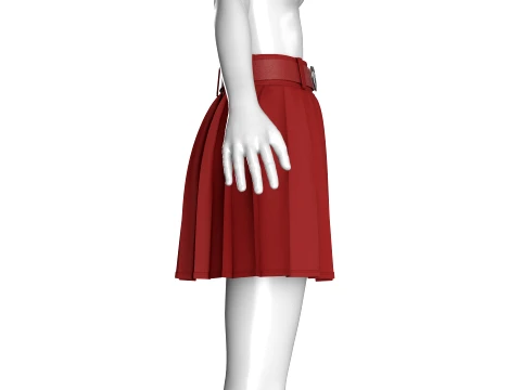 Girls Red Pleated Mini Skirt 3D Model
