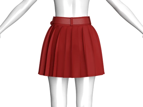 Girls Red Pleated Mini Skirt 3D Model