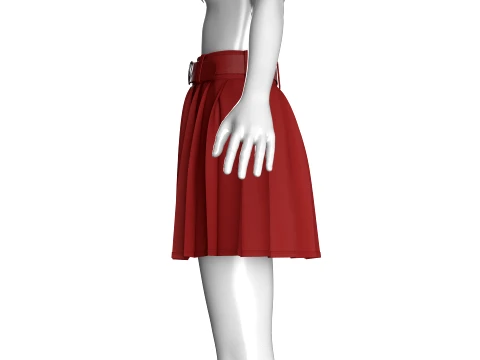 Girls Red Pleated Mini Skirt 3D Model