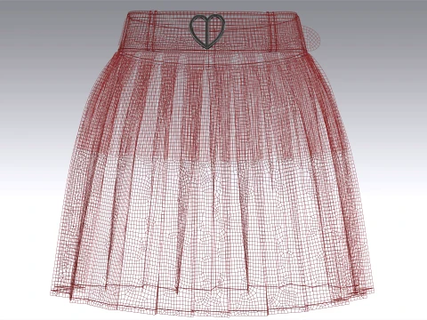 Girls Red Pleated Mini Skirt 3D Model