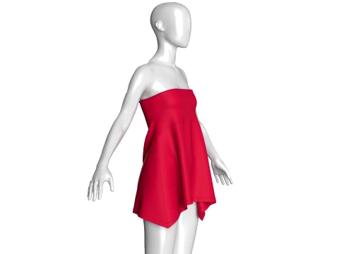 Girls Red Strapless Mini Dress 3D Model