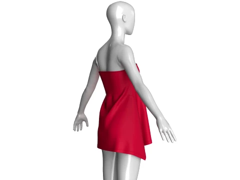 Girls Red Strapless Mini Dress 3D Model
