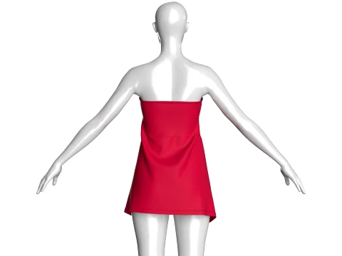 Girls Red Strapless Mini Dress 3D Model
