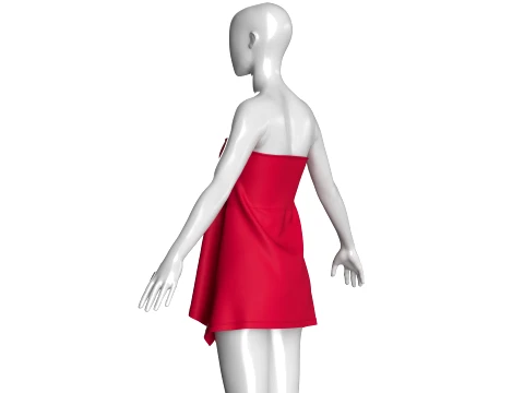 Girls Red Strapless Mini Dress 3D Model