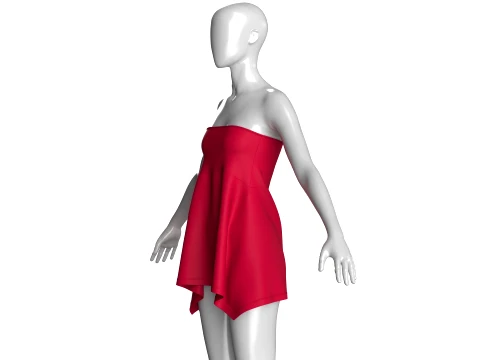 Girls Red Strapless Mini Dress 3D Model