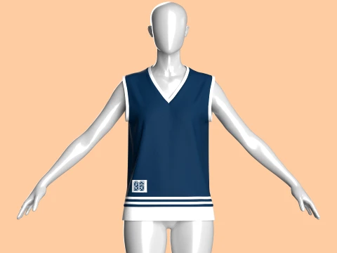 Girls Retro Striped Basketball Vest 3D Model