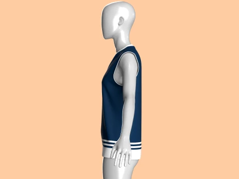 Girls Retro Striped Basketball Vest 3D Model