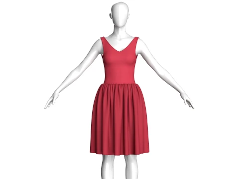 Minivestido sin mangas con cuello en V para ni&ntilde;as Modelo 3D
