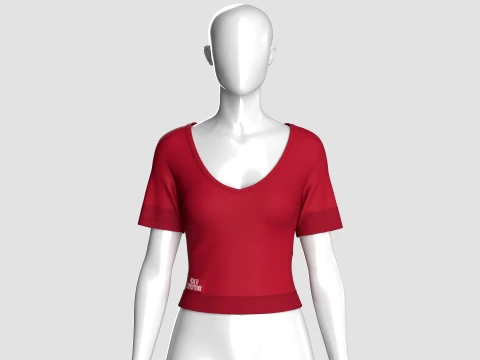 Top corto de manga corta con cuello en V para ni&ntilde;as Modelo 3D