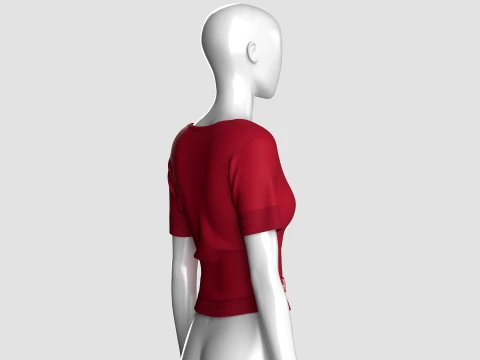 Top corto da bambina a maniche corte con scollo a V Modello 3D