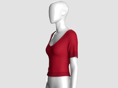 Top corto da bambina a maniche corte con scollo a V Modello 3D