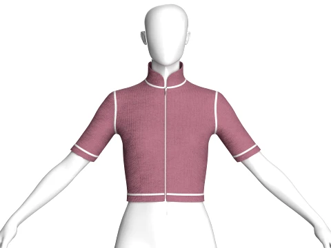 Top corto con zip a coste per ragazze Modello 3D
